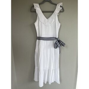 Vineyard Vines by Target White Ruffle Tank Dress, V Neck, Tie Waist, Pockets, S